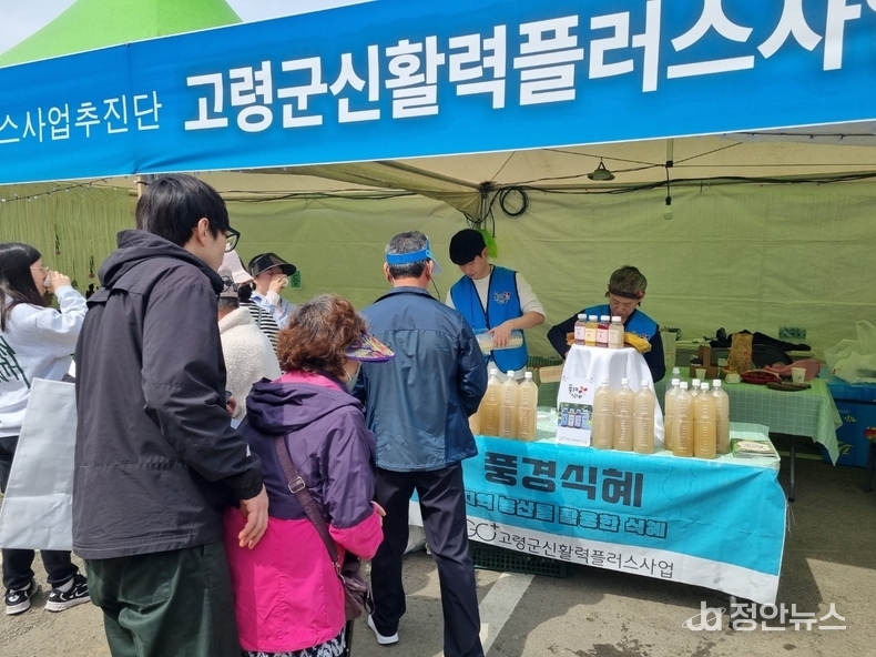 고령군신활력플러스사업 행사에서 식혜를 나누고 있다.