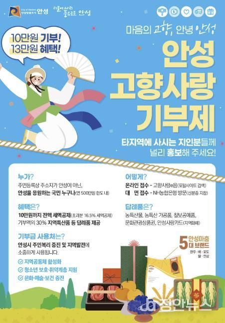 안성시, 2024년 고향사랑기부제 답례품 공급업체 공모