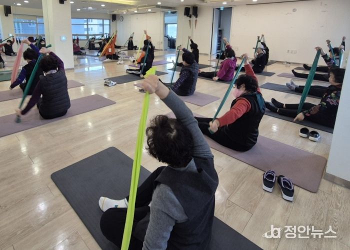 시민건강증진센터에서 '어르신 건강체조·요가교실' 수업이 진행 중인 모습.