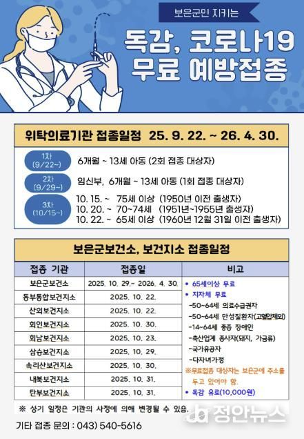 보은군, 2025년 노인 독감·코로나19 예방접종 순차 추진