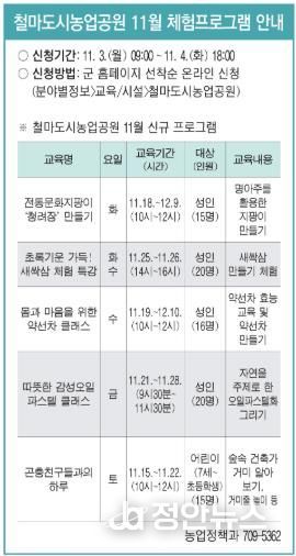 기장군 철마도시농업공원, 11월 체험프로그램 운영