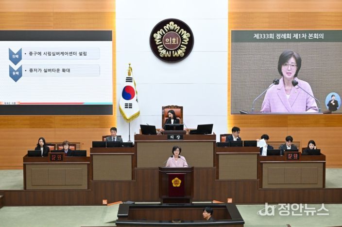 제333회 정례회 본회의에서 5분 자유발언하는 옥재은 의원