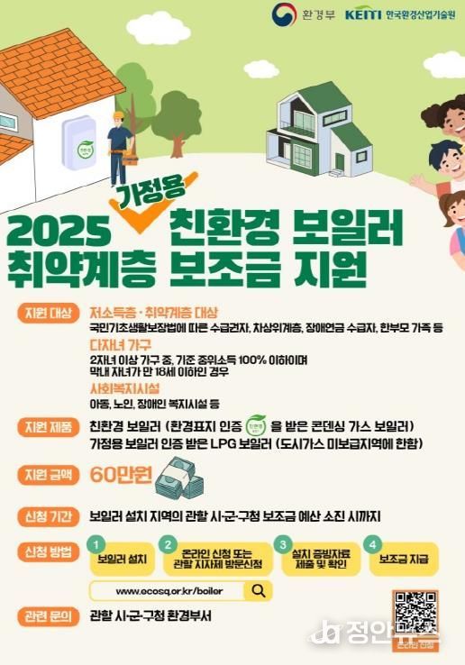 가정용 친환경 보일러 교체 시 최대 60만 원 지원 안내 포스터