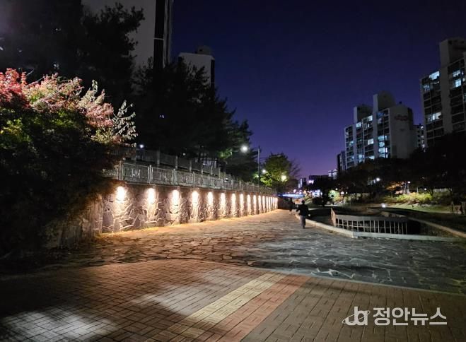 야간경관조명이 설치된 방죽교.