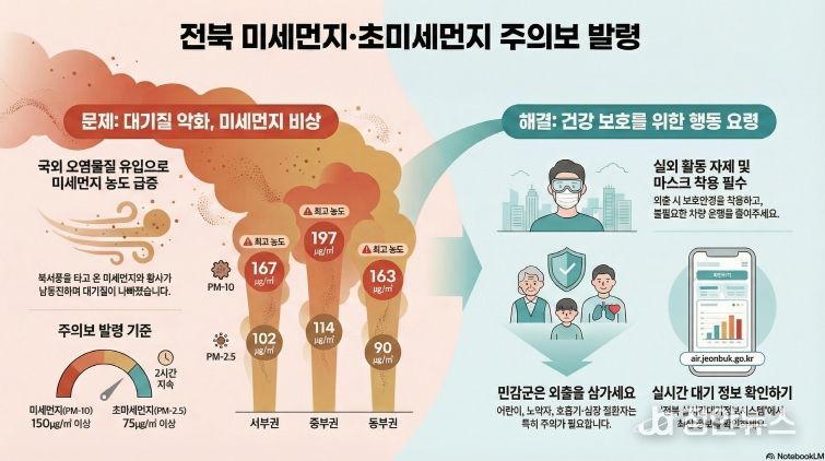 전북 전권역 미세먼지 주의보 발령