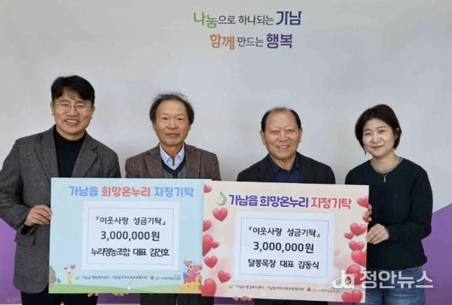여주시 가남읍 달봉목장·누리영농조합, 이웃돕기 성금 600만 원 기탁