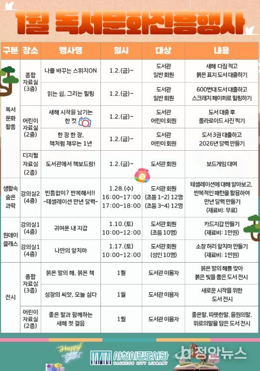 사천시립도서관, 2026년 1월 독서문화진흥행사