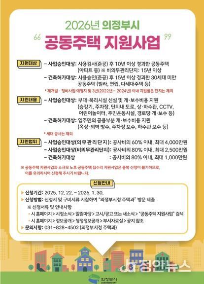 의정부시, 2026년 공동주택 지원사업 대상 모집