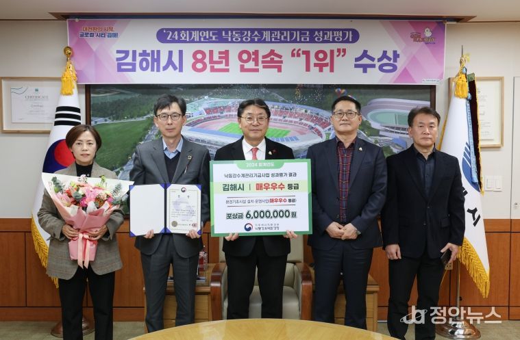 김해시, 낙동강수계기금 성과평가 2개 부문 1위8년 연속 ‘매우 우수’ 기관 선정