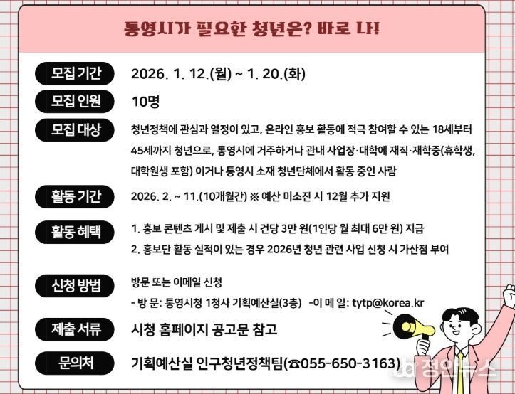 통영시 청년정책 홍보단 모집