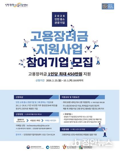 2026 인천 중․소 관광기업 고용장려금 지원사업 포스터