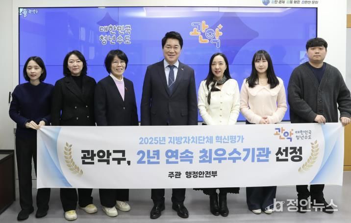 행안부 주관 지방자치단체 혁신평가 자치구 부문에서 전국 1위를 달성한 관악구(가운데 박준희 관악구청장)