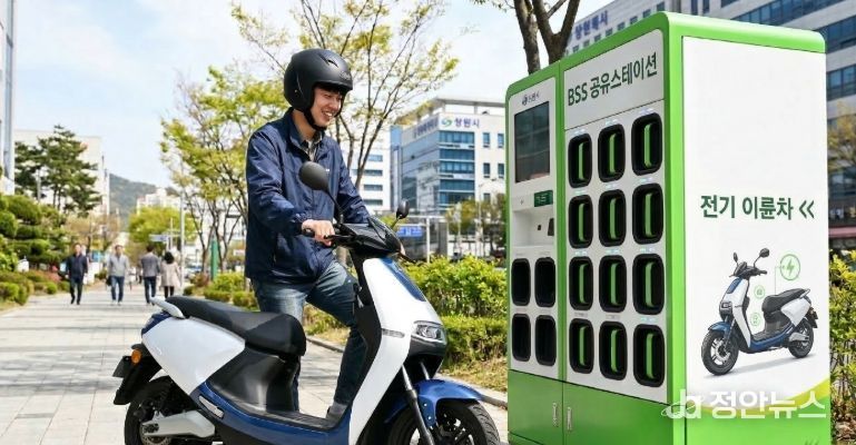 공유형 이륜차 및 배터리교환소 이미지